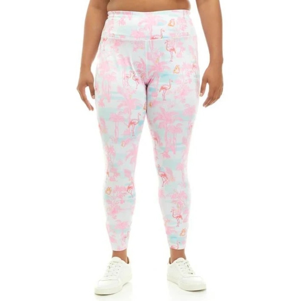 Crown & Ivy Yoga Leggings‎ Women's Pink Flamingo Printed Stretch Ankle - 3X NWT